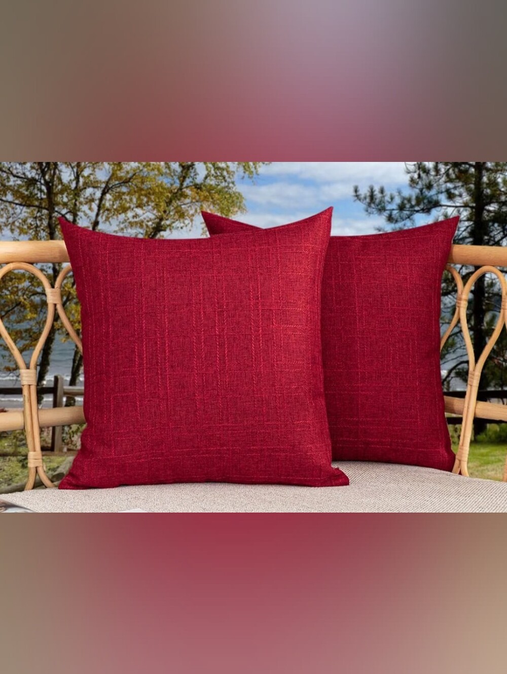 Red Textured Outdoor Waterproof ccent Throw Pillow Covers- Set of 2 Size 22x22